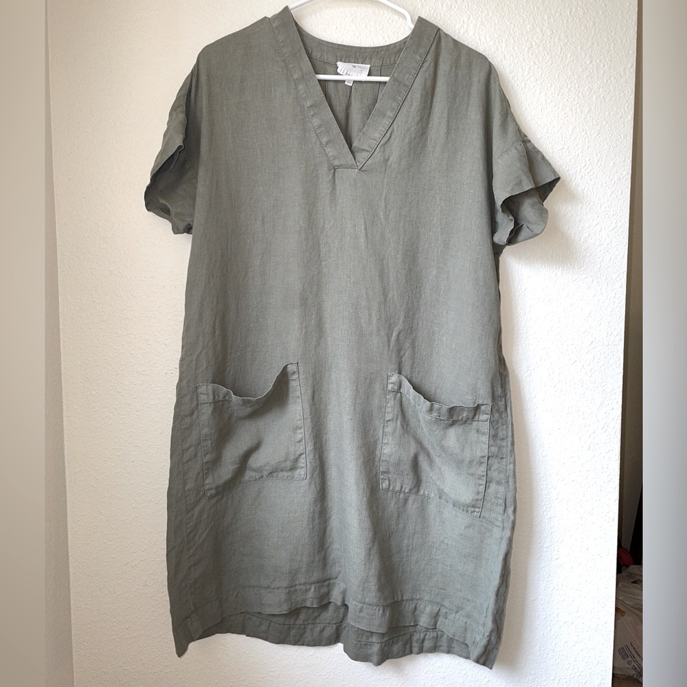 100% linen sz M dress Lou and Grey military color bohemian coastal comfort